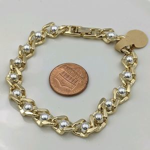Vintage 14kt Gold Plated Chain Silver Ball Bracele